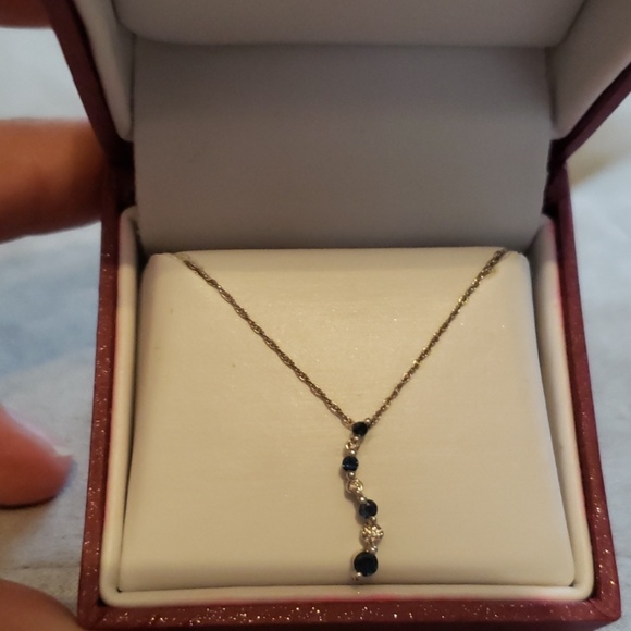 White Diamond Blue Sapphires Journey Necklace - Picture 2 of 4